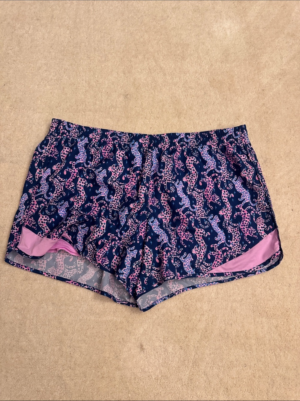 Lilly Pulitzer Navy Shorts with Pink Seahorse Print